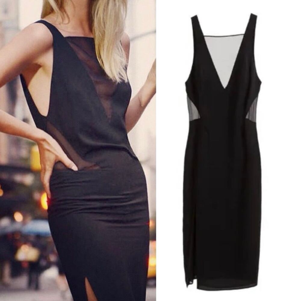 ELIN KLING for Marciano black Sheer Mesh Deep V classic dress 2